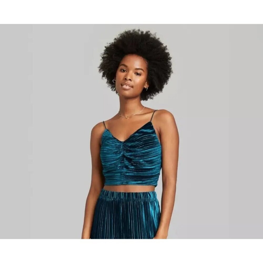 Wild Fable Dark Teal Velour Strappy Crop Top L